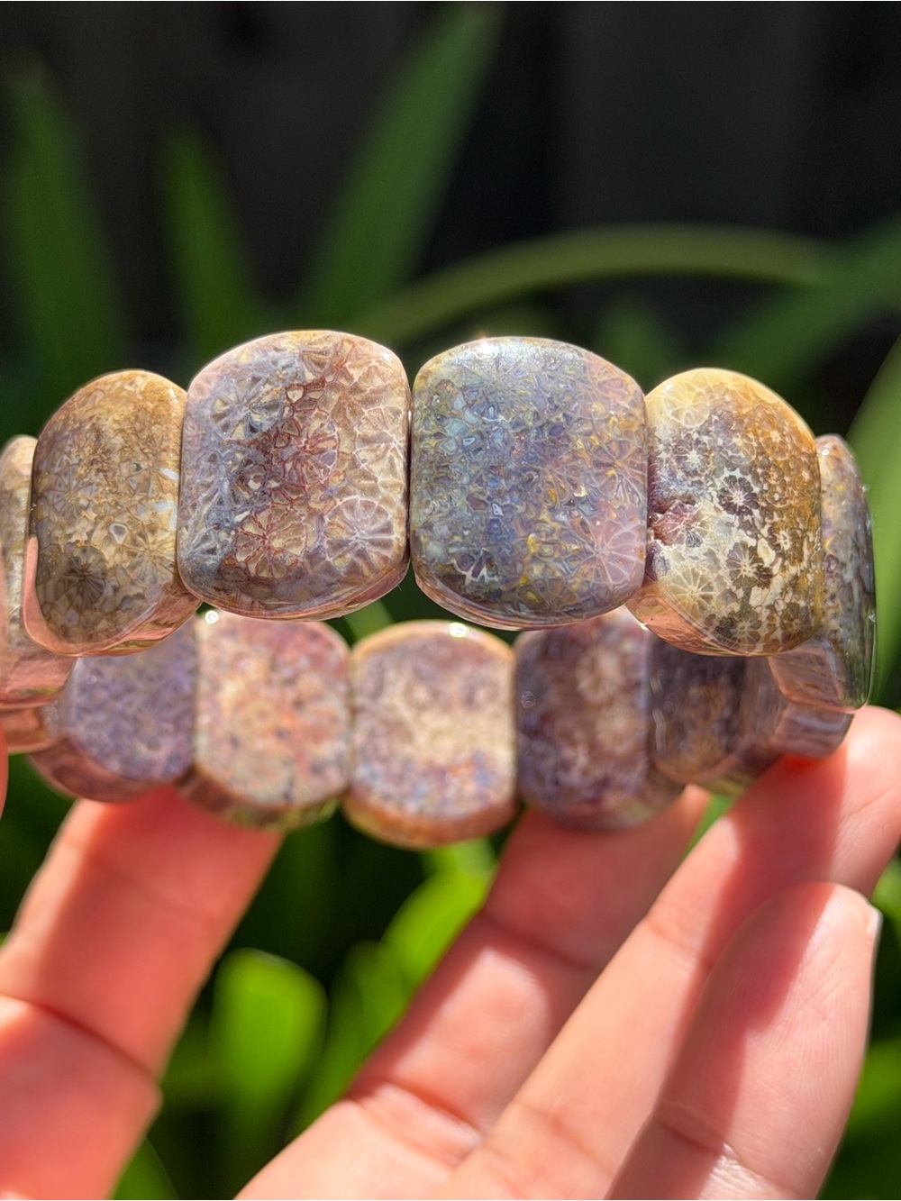 Handmade Fossil Coral Stretch Bracelet in Earth Tones Palo